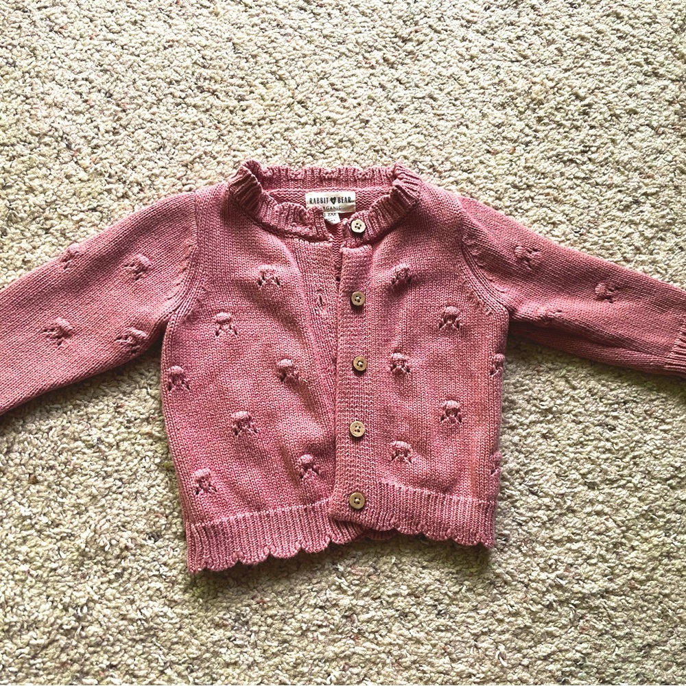 Rabbit + Bear Organic Baby Girl Fall Sweater 3-6 Month Blush Pink Knit